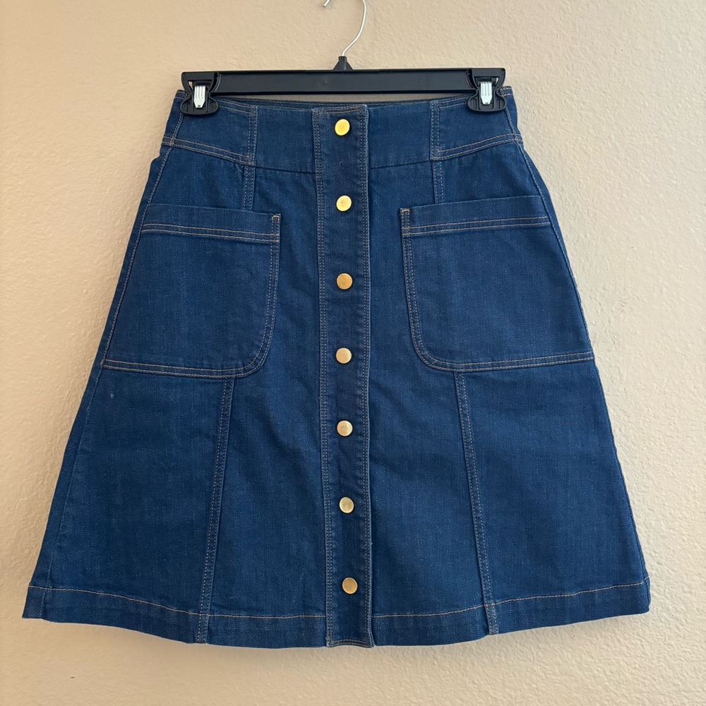 BODEN ICON collection St Martin A-line Midi denim skirt button front Size 8